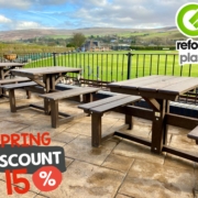 15% off all BROWN “Riva” 4 Seater Picnic Tables with or without backrests! [Dimensions: 90cmW x 140/160cmL x 73cmH] Wheelchair accessible and delivered Fully Assembled in Brown at a reduced price of £297.50 each (normally £350.00). With backrests from an additional £21.25 each (normally £25.00). [Prices ex VAT & Delivery]. *Offer cannot be used in conjunction with or in addition to any other discount. *This offer has been extended until the end of July 2023. Get set for Summer & order yours today!