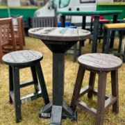 Round “Branksome” 50cm(W) x 90cm(H) Poseur Table and Round backless “Bar” Stools