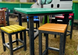 Tall Square “Bar” Table with Tall & Short Square “Bar” Stools with & without Low backs
